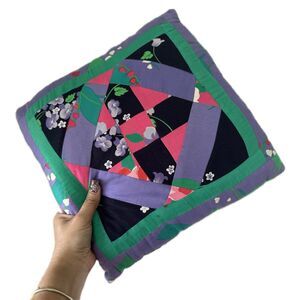 Vintage Mix Print Mosaic Patchwork Asian Inspired Square Accent Pillow Decor